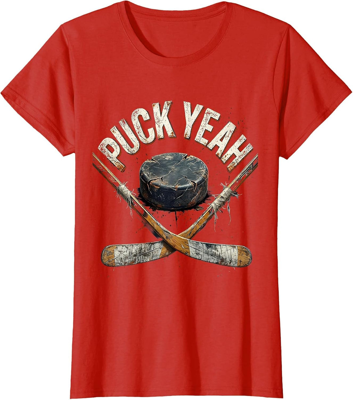 Puck Yeah Bold Hockey Fan Design T-Shirt - Red