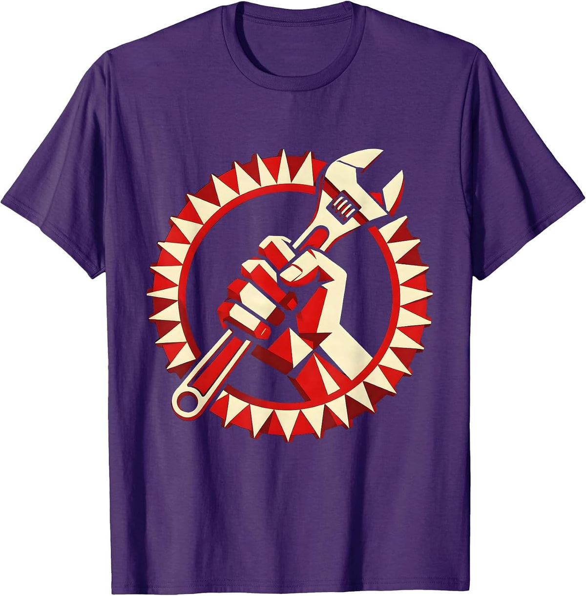 Men's Blue Collar Wrench Grip Hardworking Pride Design T-Shirt - Purple