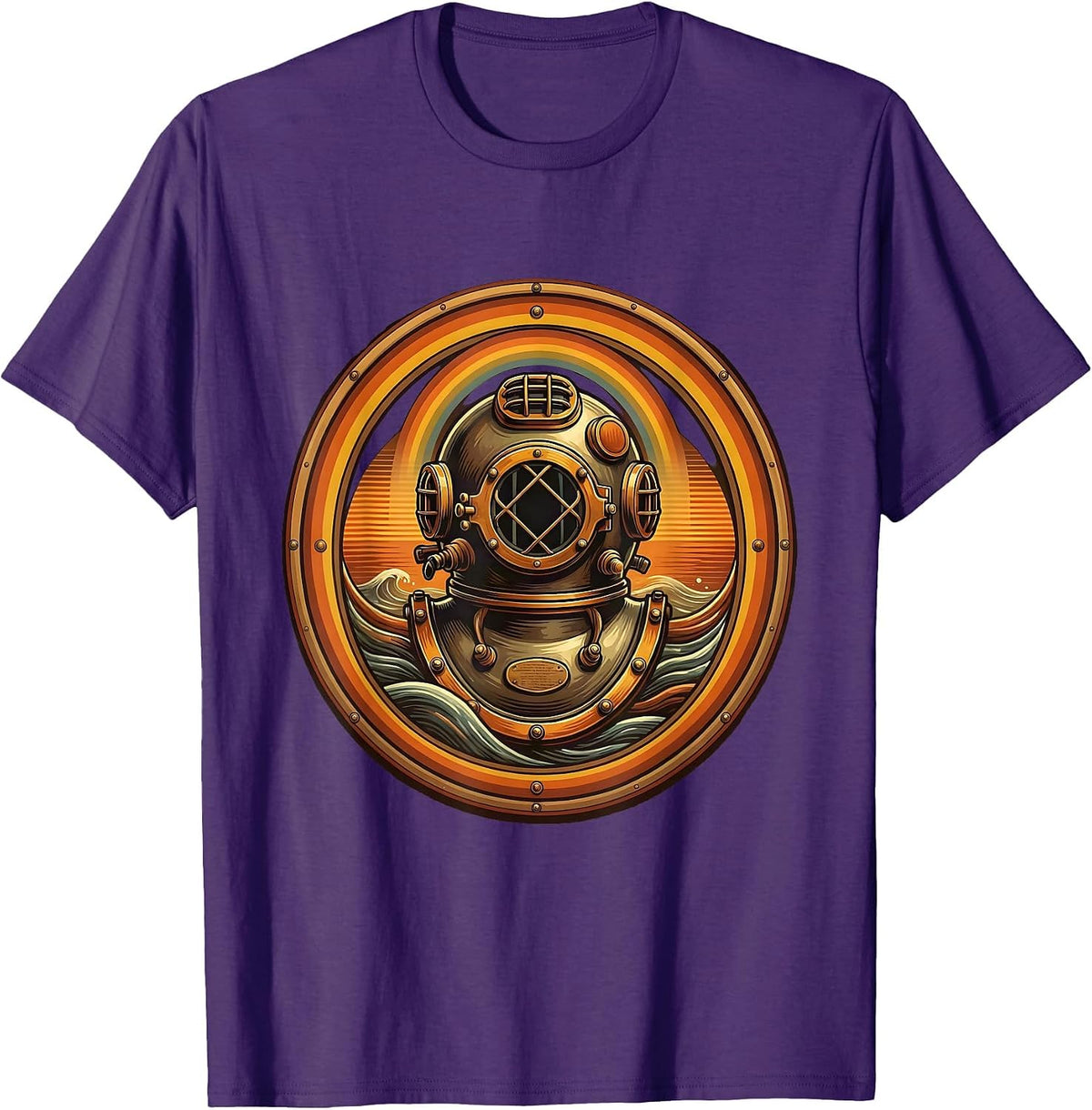Vintage Diving Helmet Porthole Illustration T-Shirt - Purple