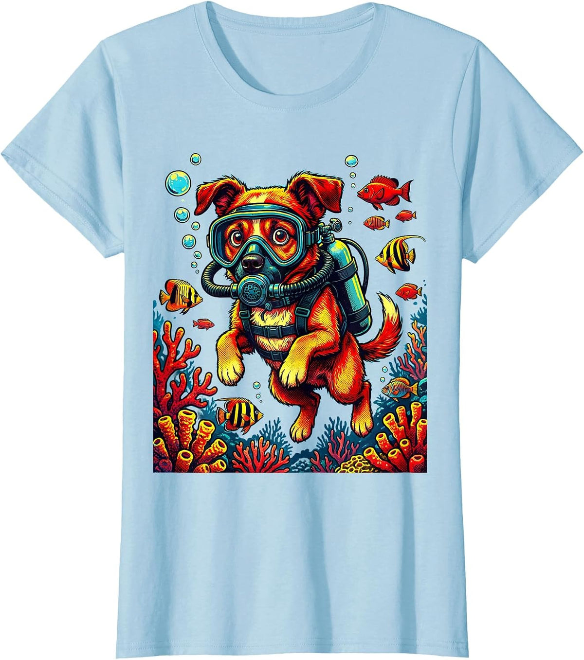 Women's Scuba Diving Dog Underwater Adventure Graphic T-Shirt - Baby Blue