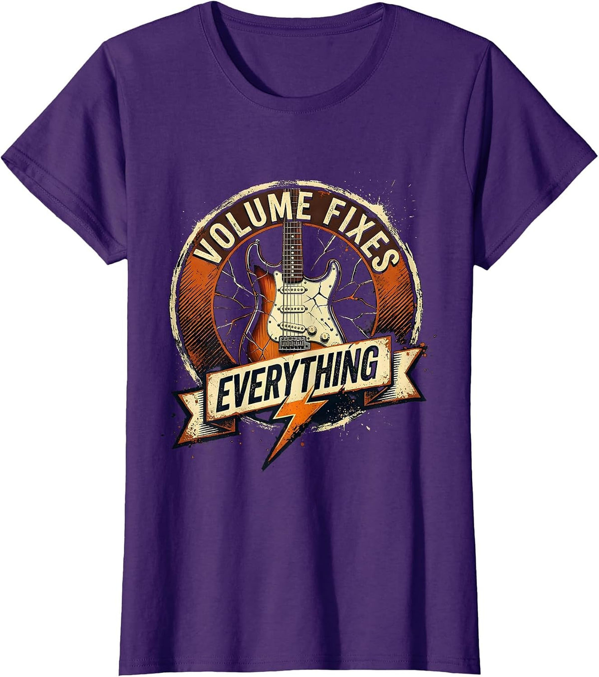 Women's Volume Fixes Everything 80s Rock Band Design T-Shirt - Purple