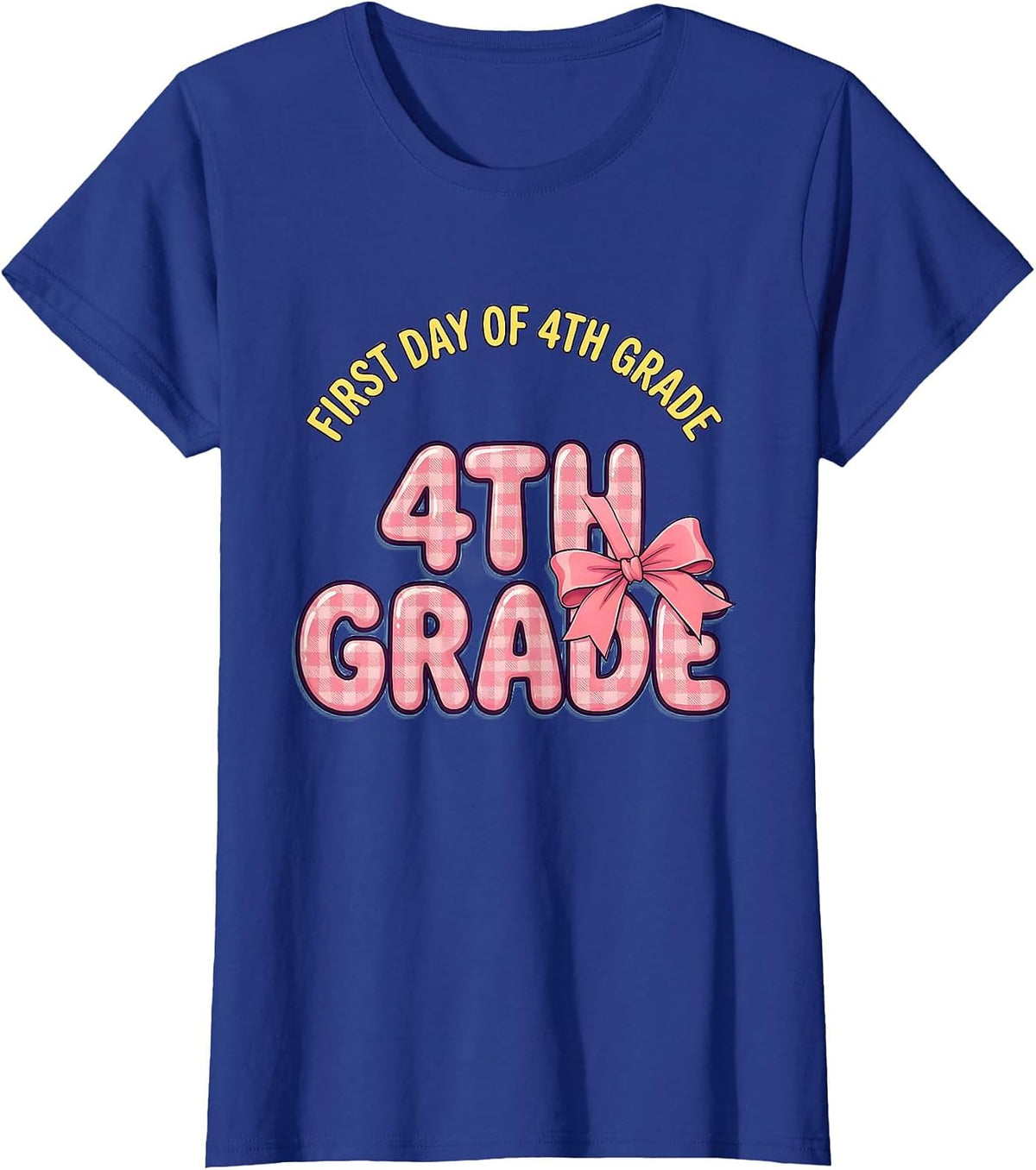 Women's First Day Of 4th Grade Coquette Bow Back To School Teacher T-Shirt - Royal Blue