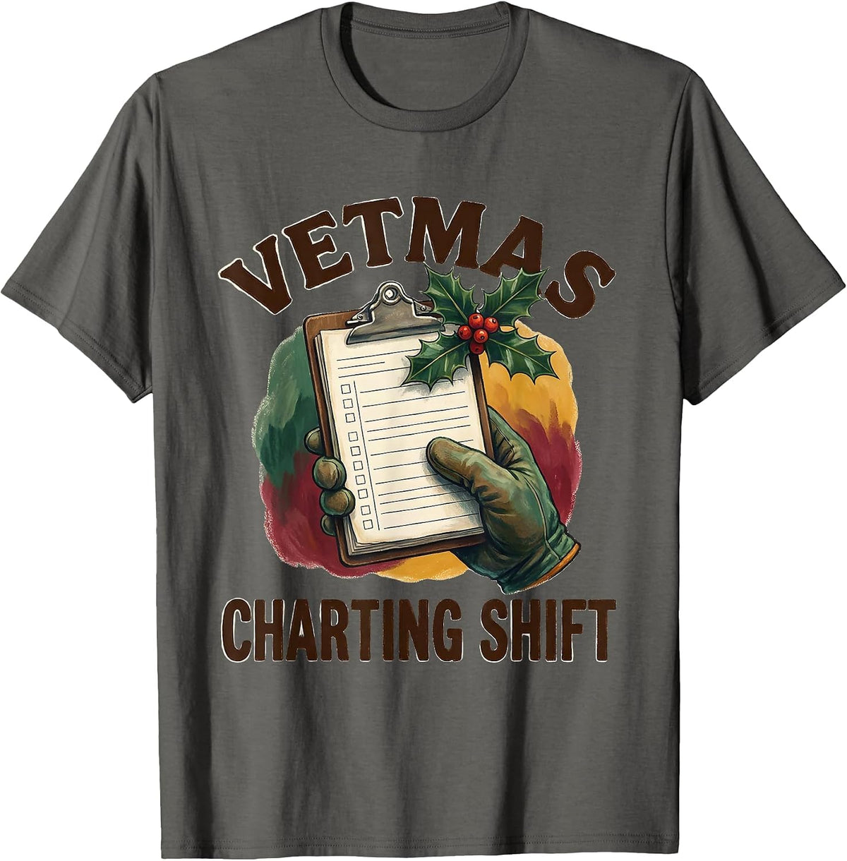 Vetmas Charting Shift Storybook Vet Tech Christmas T-Shirt - Asphalt Grey