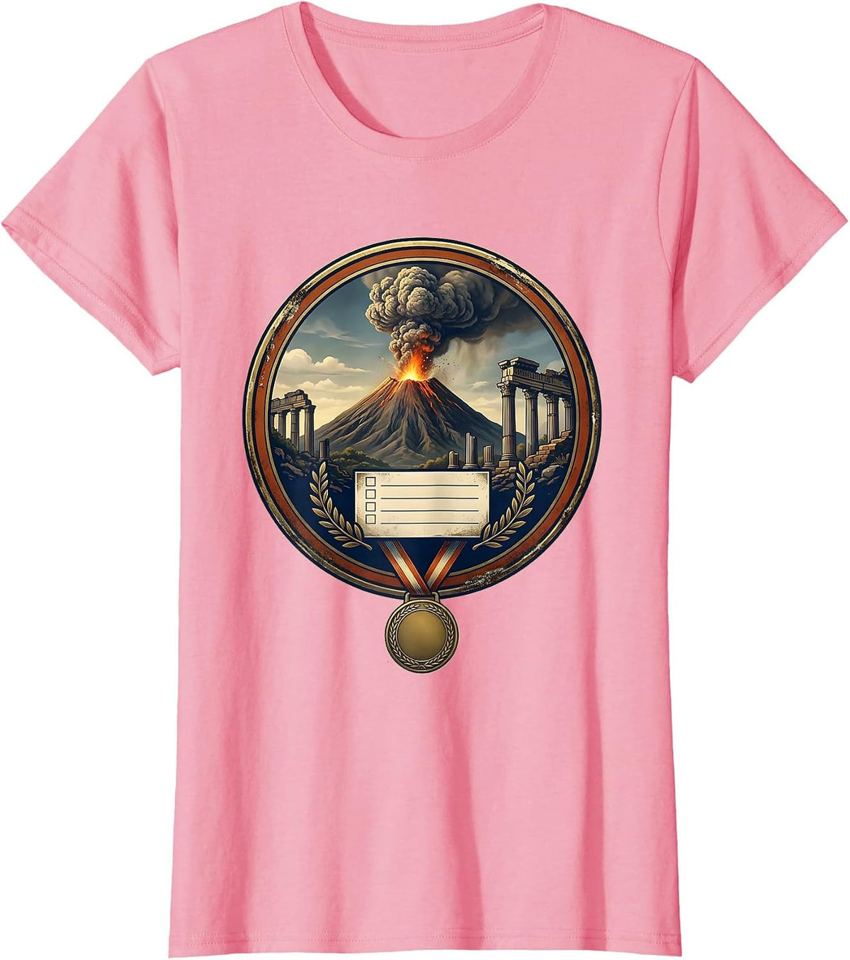 Women's Pompeii Volcano Badge Vintage History Lover Gift T-Shirt - Pink