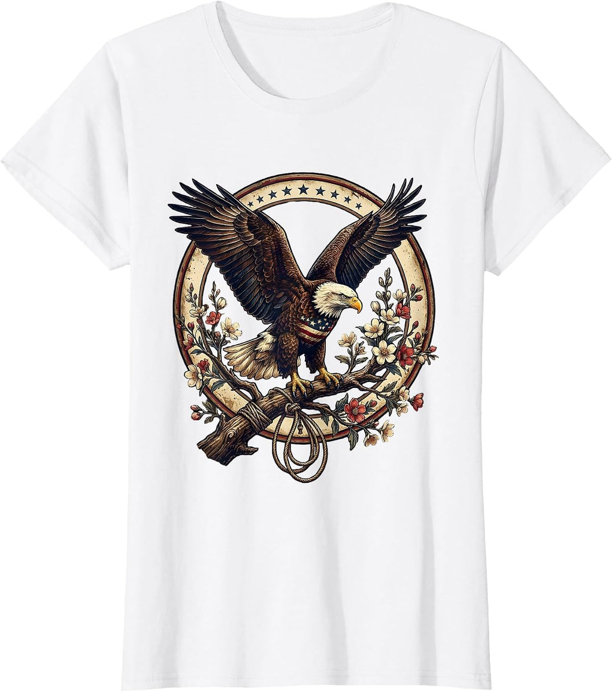 Women's Bald Eagle Perched on Flowering Branch T-Shirt - White