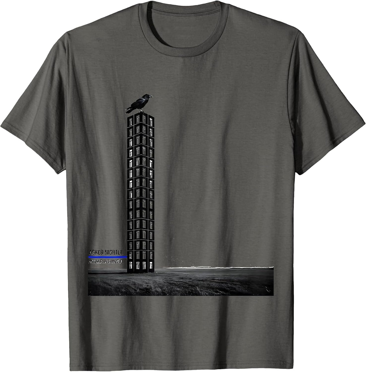 Asked Nightly Answer Unchanged Literary Humor Raven Edgar T-Shirt - Asphalt Grey