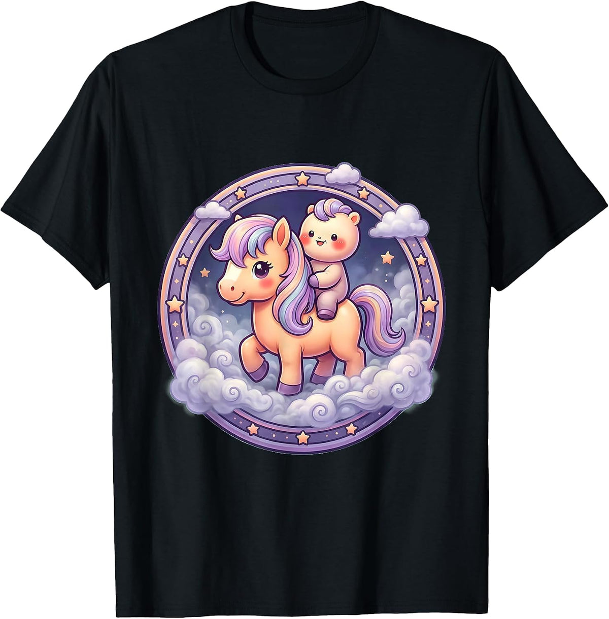 Men's Lone Rider in the Fog Horseback Illustration T-Shirt - Black