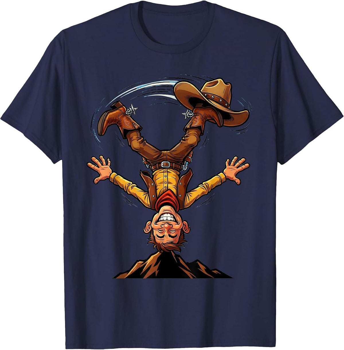 Men's Cowboy Hat Cartwheel Funny Gymnastics Western T-Shirt - Navy Blue