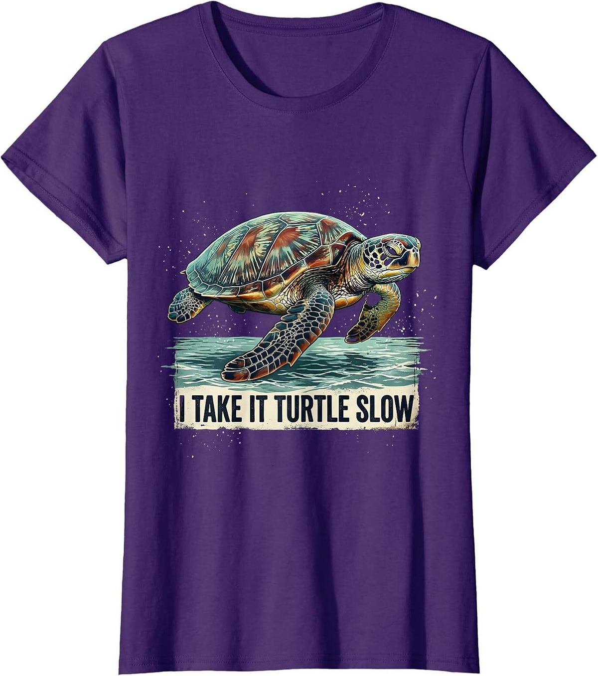Women's I Take It Turtle Slow Distressed Sea Turtle Lover Beach T-Shirt - Purple