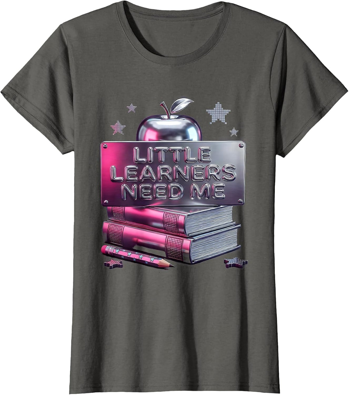 Women's Little Learners Need Me Elementary Teacher Design T-Shirt - Asphalt Grey