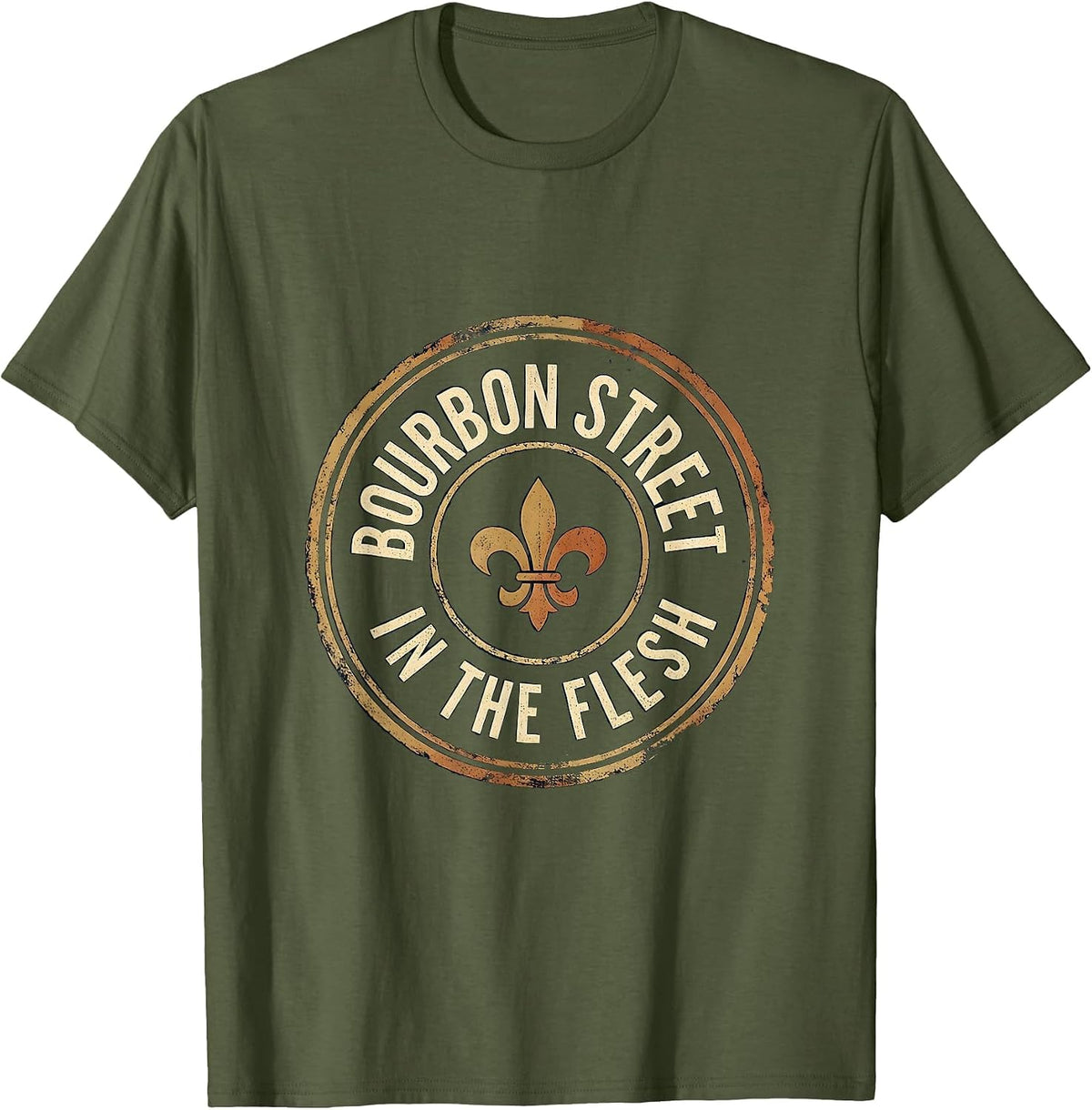Bourbon Street In The Flesh Vintage Mardi Gras Party T-Shirt - Olive Green