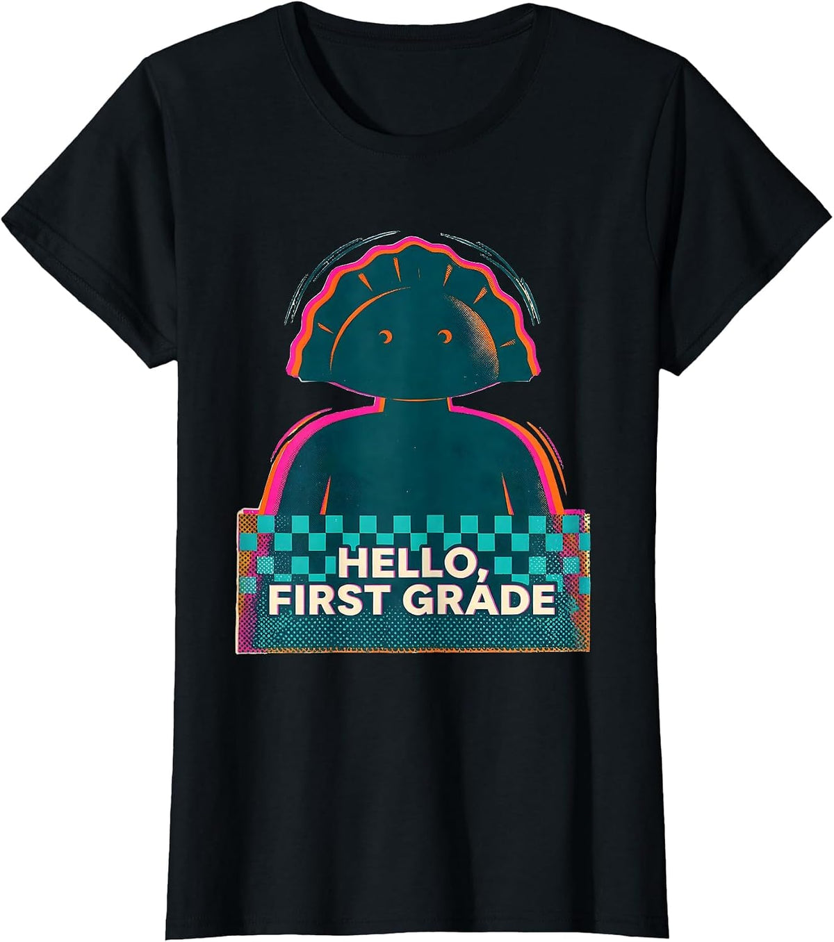 Hello, First Grade Cute Dumpling Girl Back to School Teacher T-Shirt - Black