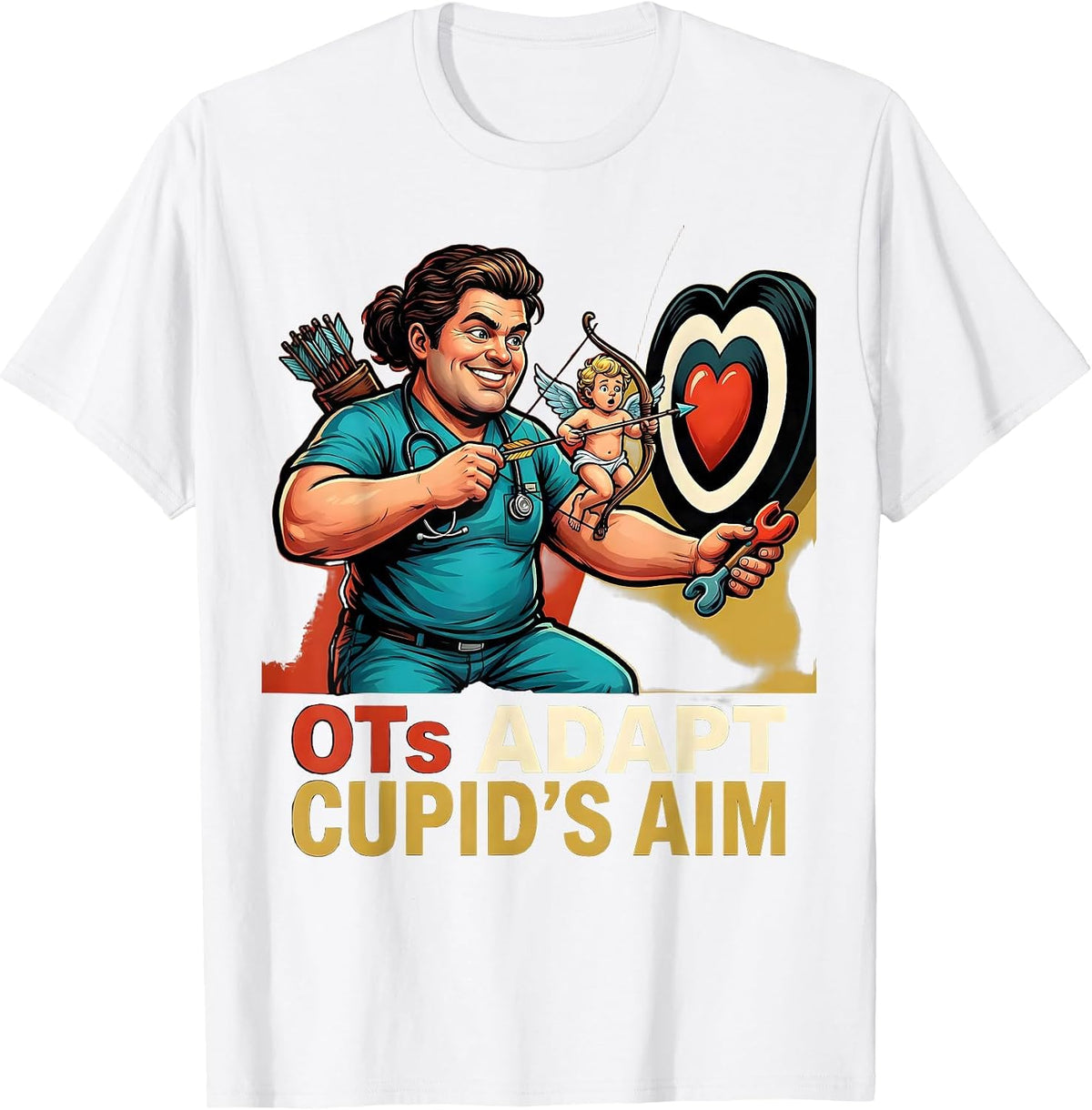 Men's OTs Adapt Cupid's Aim Funny Occupational Therapist Valentine T-Shirt - White