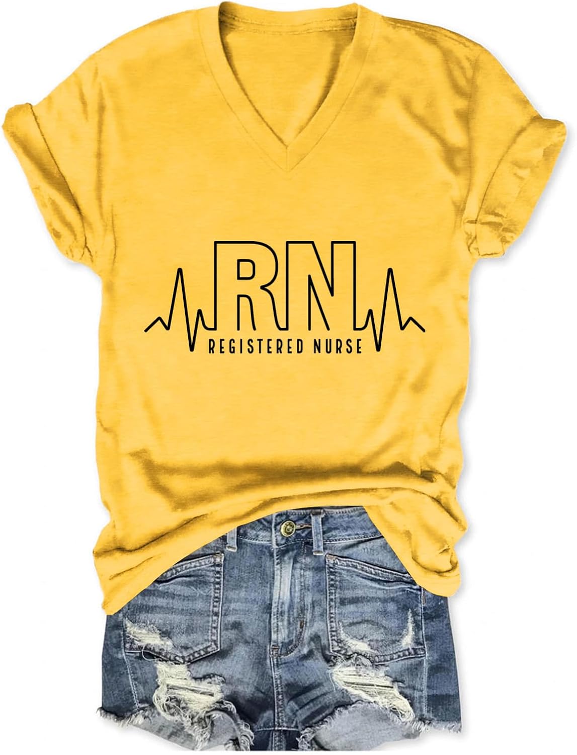 Nurse Shirts for Womens RN Registered Nurse T-Shirt Nurse Life Tshirts School Nursing Tops Casual Summer V Neck Tees - Yellow