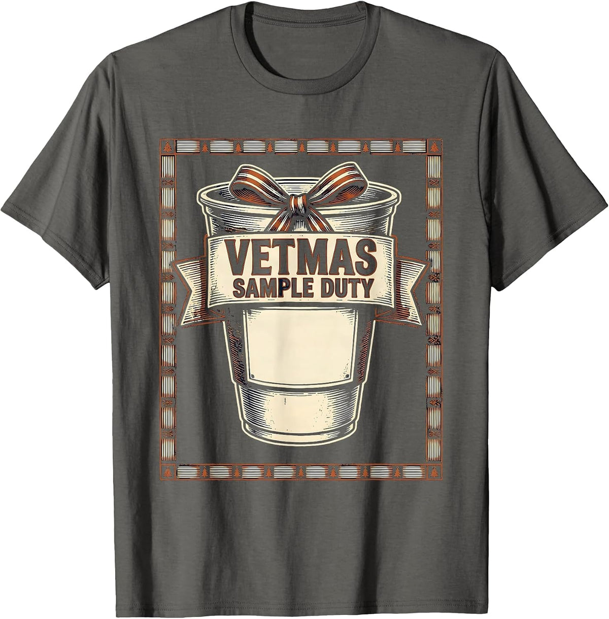 Vetmas Sample Duty Wood Type Letterpress Vet Tech Christmas T-Shirt - Asphalt Grey