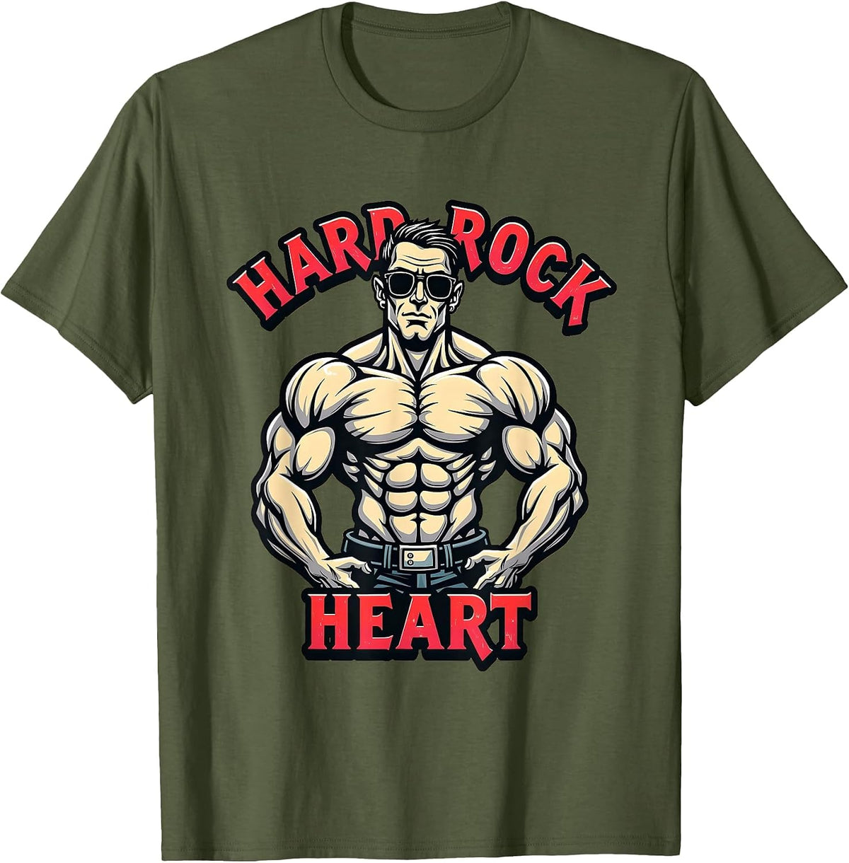 Hard Rock Heart Bold Rock Music Design T-Shirt - Olive Green