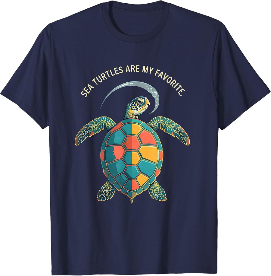 Sea Turtles Are My Favorite Cute Sea Turtle Ocean Animal T-Shirt - Navy Blue