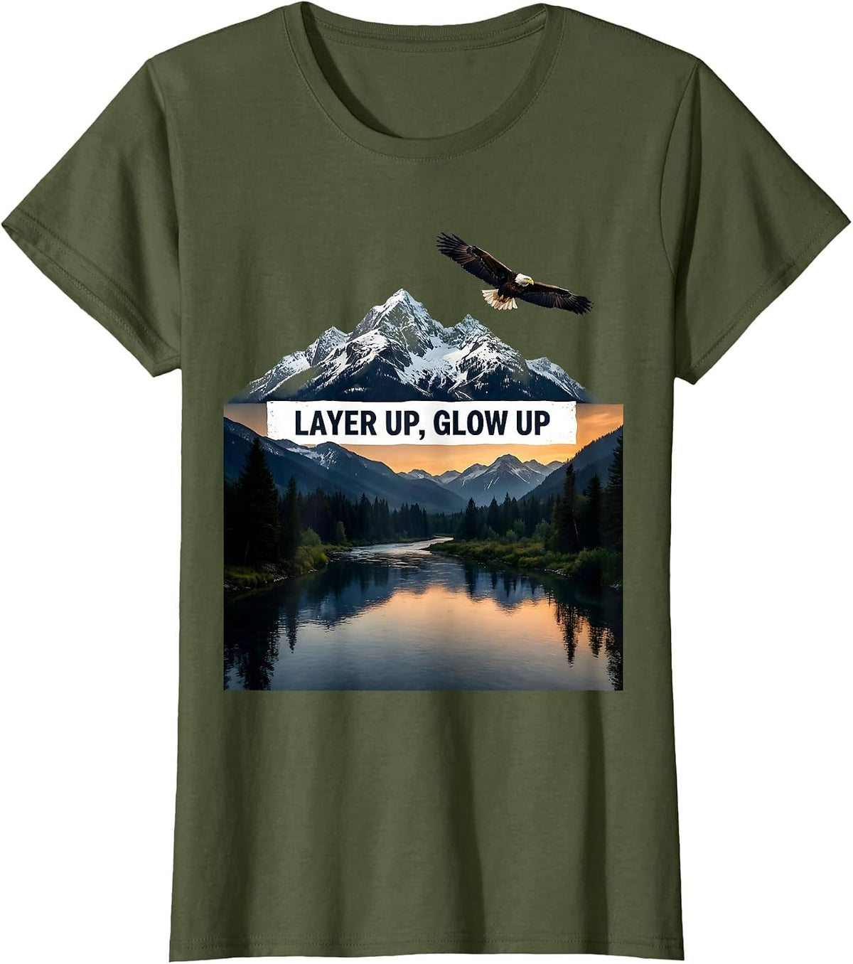 Women's Layer Up Glow Up K-Beauty Skincare Design T-Shirt - Olive Green