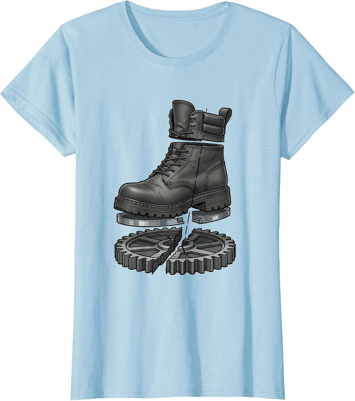 Mechanic Boot Stomping Gear Graphic Design T-Shirt - Baby Blue