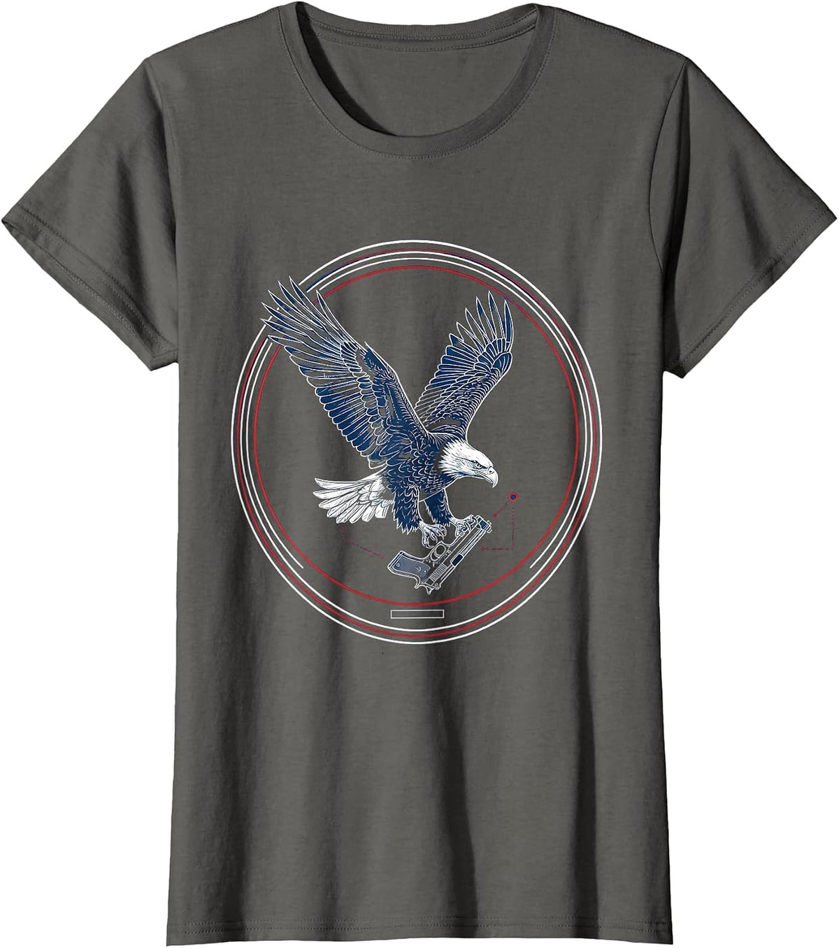 Women's Bald Eagle Diving With Pistol Patriotic Graphic T-Shirt - Asphalt Grey