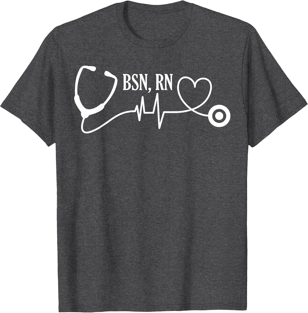 BSN RN Registered Nurse Medical Stethoscope Heartbeat EKG T-Shirt - Dark Heather Grey