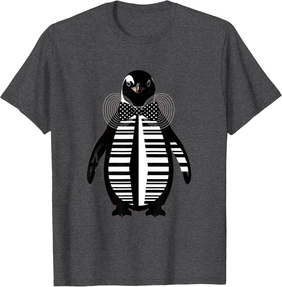Dapper Penguin Polka Dot Bowtie Illustration T-Shirt - Dark Heather Grey