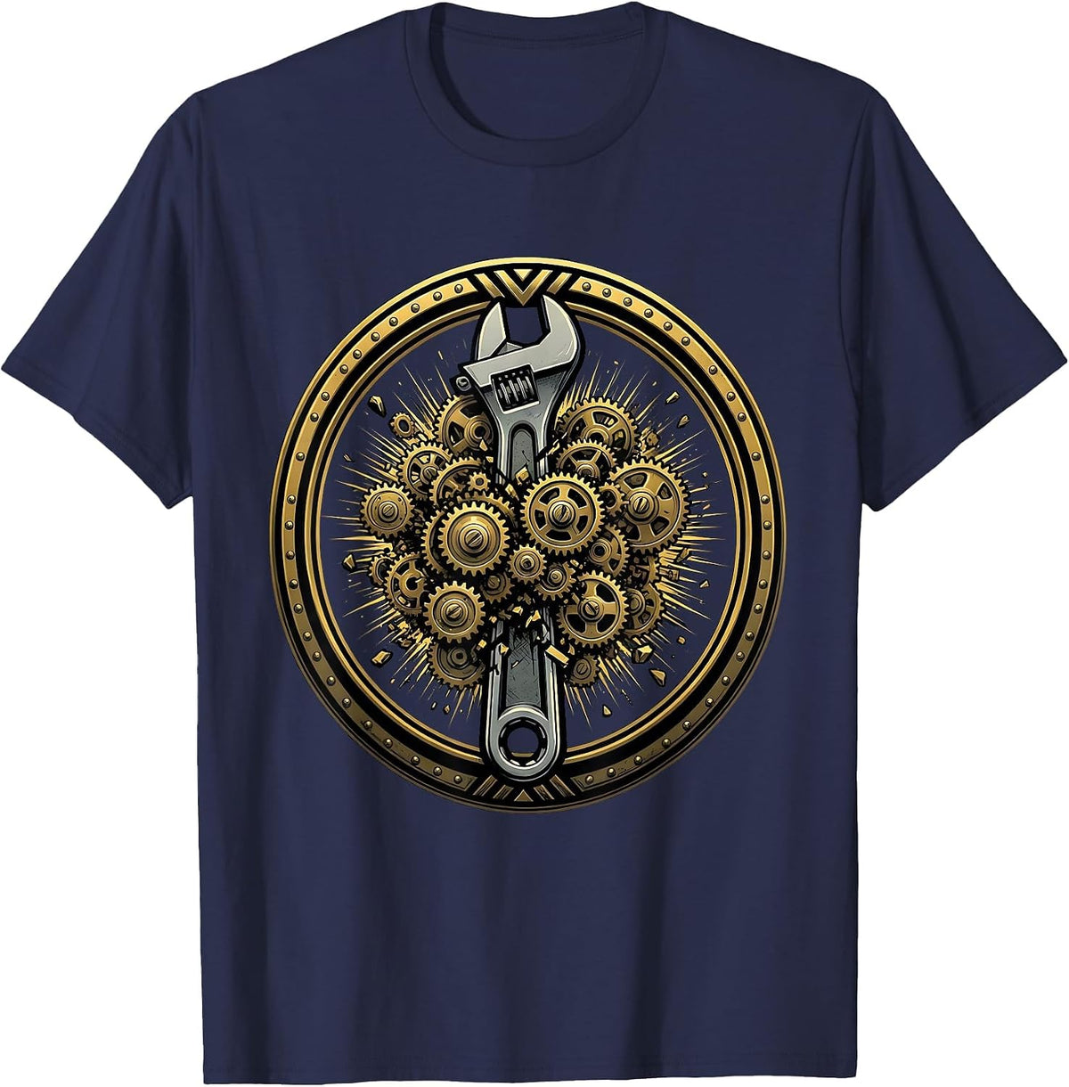 Exploding Socket Wrench Gears Mechanic Graphic T-Shirt - Navy Blue