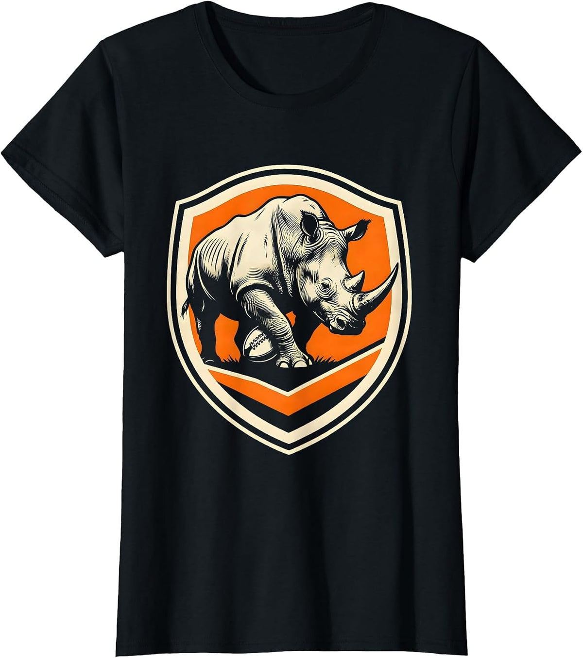 Charging Rhino Rugby Ball Graphic T-Shirt - Black