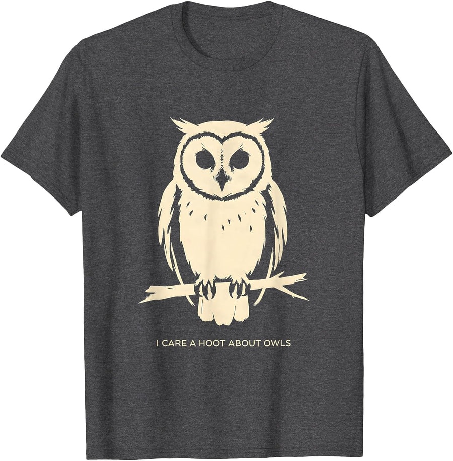Men's I Care A Hoot About Owls Funny Owl Lover Birdwatcher Humor T-Shirt - Dark Heather Grey