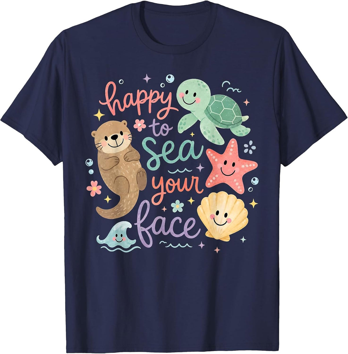 Happy to Sea Your Face Teacher Back to School Ocean T-Shirt - Navy Blue