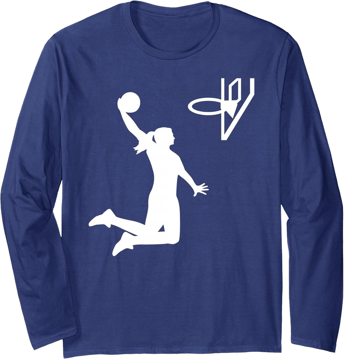 Basketball Girl Woman Long Sleeve T-Shirt - Adult Unisex Navy Blue