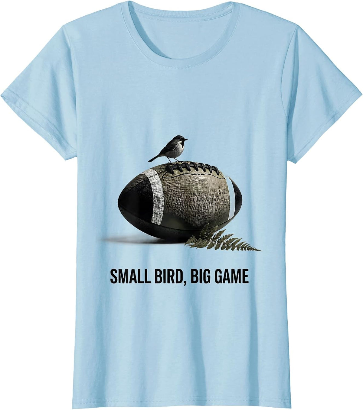 Small Bird Big Game Rugby Fan New Zealand Fern Pride T-Shirt - Baby Blue