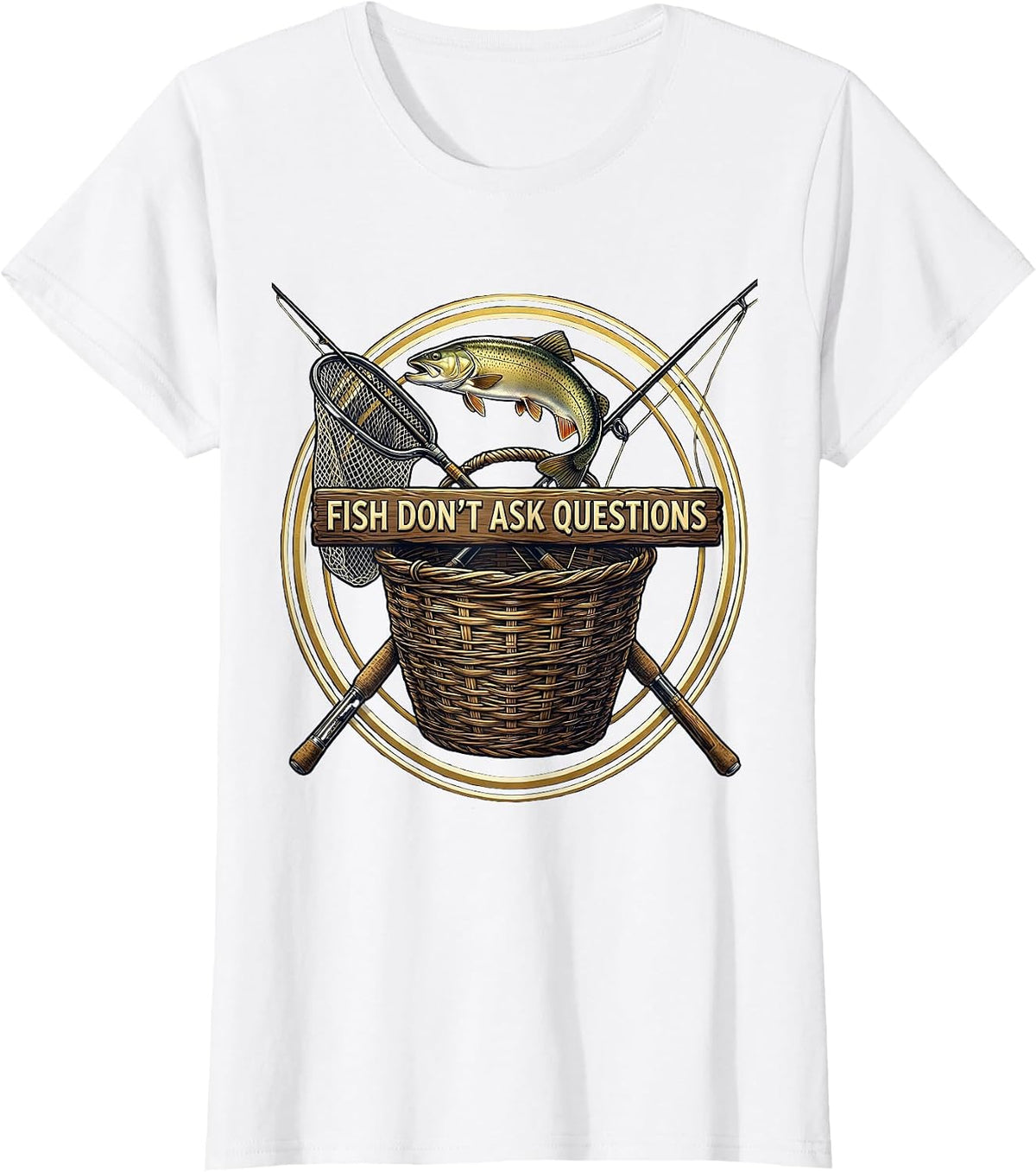 Fish Don't Ask Questions Reel Life Design T-Shirt - White