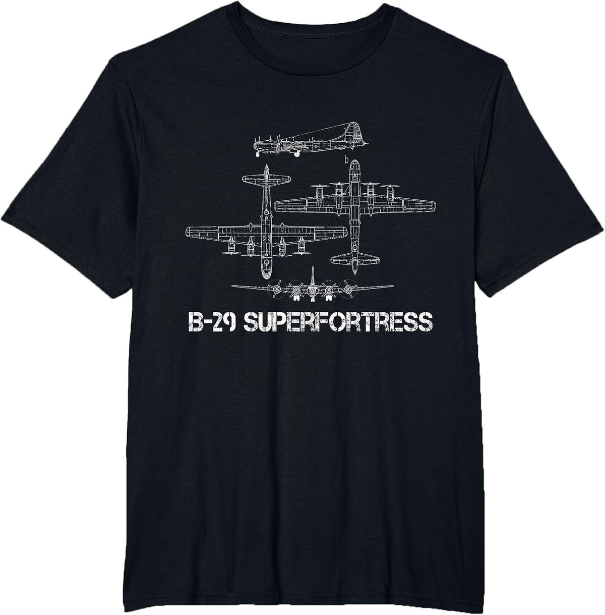 B-29 Superfortress Blueprint Aircraft Schematic WW2 Bomber T-Shirt - Black