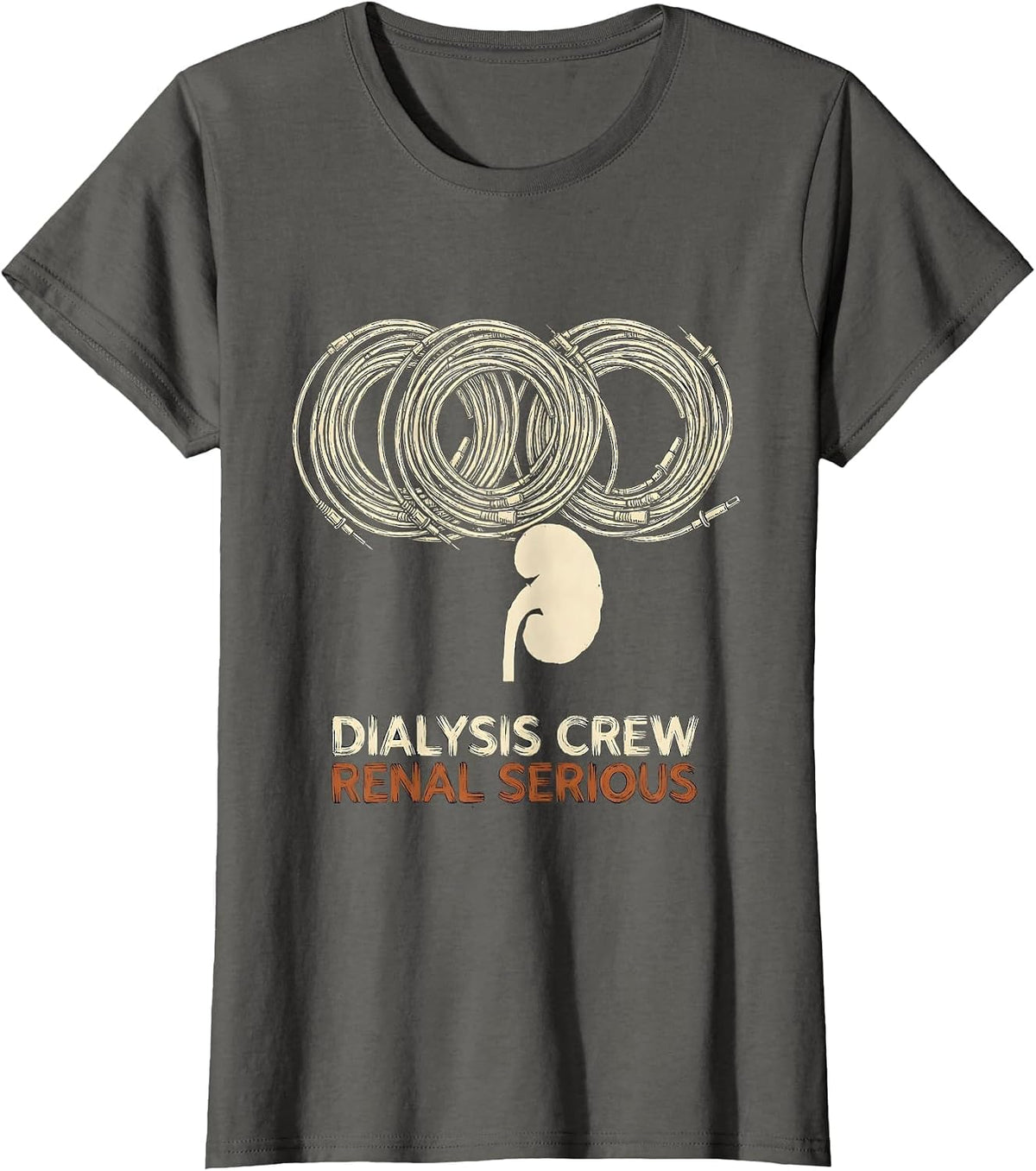 Women's Dialysis Crew Renal Serious Vintage Nephrology Nurse Crew T-Shirt - Asphalt Grey