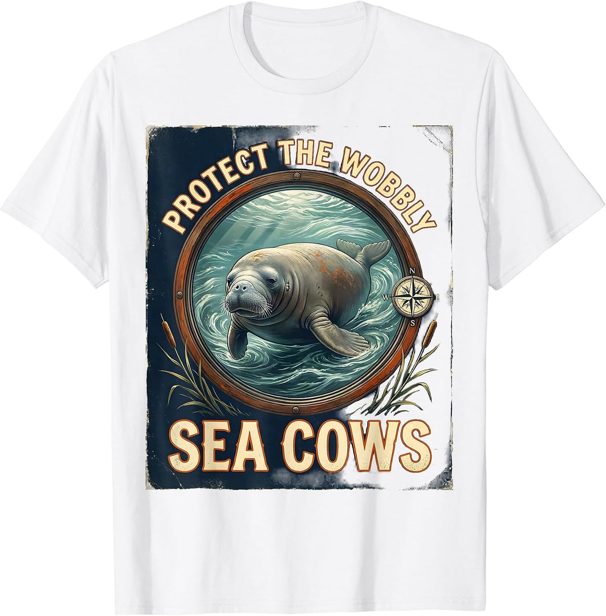 Men's Protect The Wobbly Sea Cows Vintage Manatee Lover Crystal T-Shirt - White