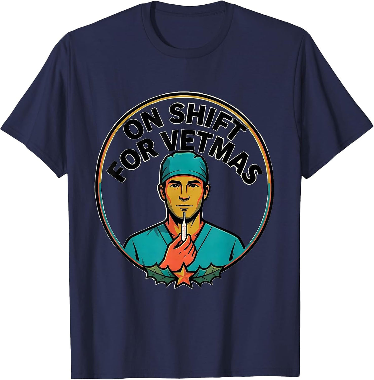 Men's On Shift For Vetmas Funny Veterinarian Vet Tech Christmas T-Shirt - Navy Blue