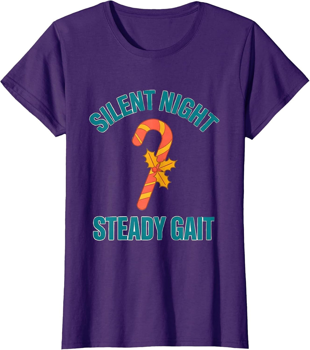 Women's Silent Night Steady Gait Funny Therapy Team Christmas PT OT T-Shirt - Purple