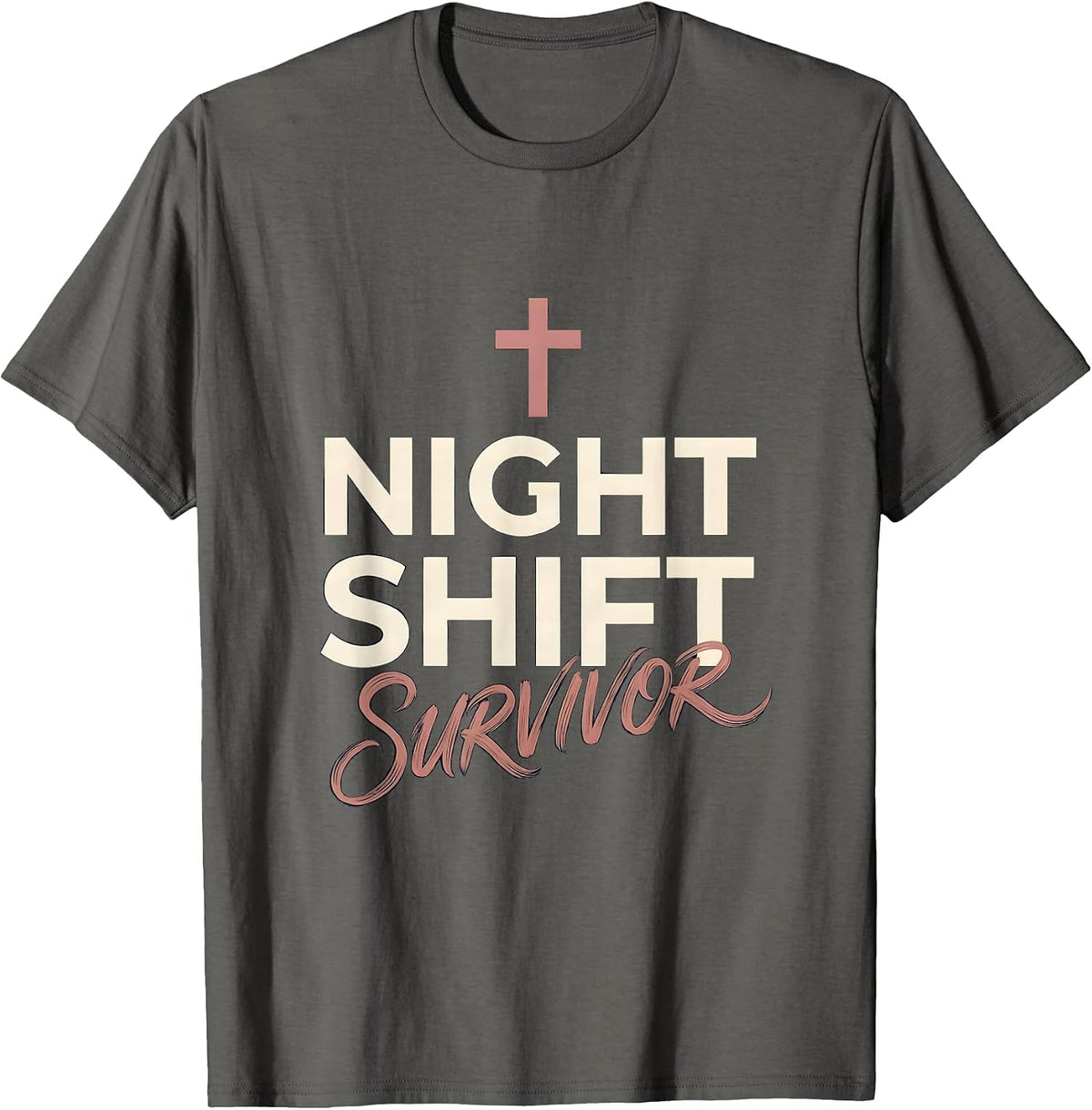 Night Shift Survivor Nurse Graphic Design T-Shirt - Asphalt Grey