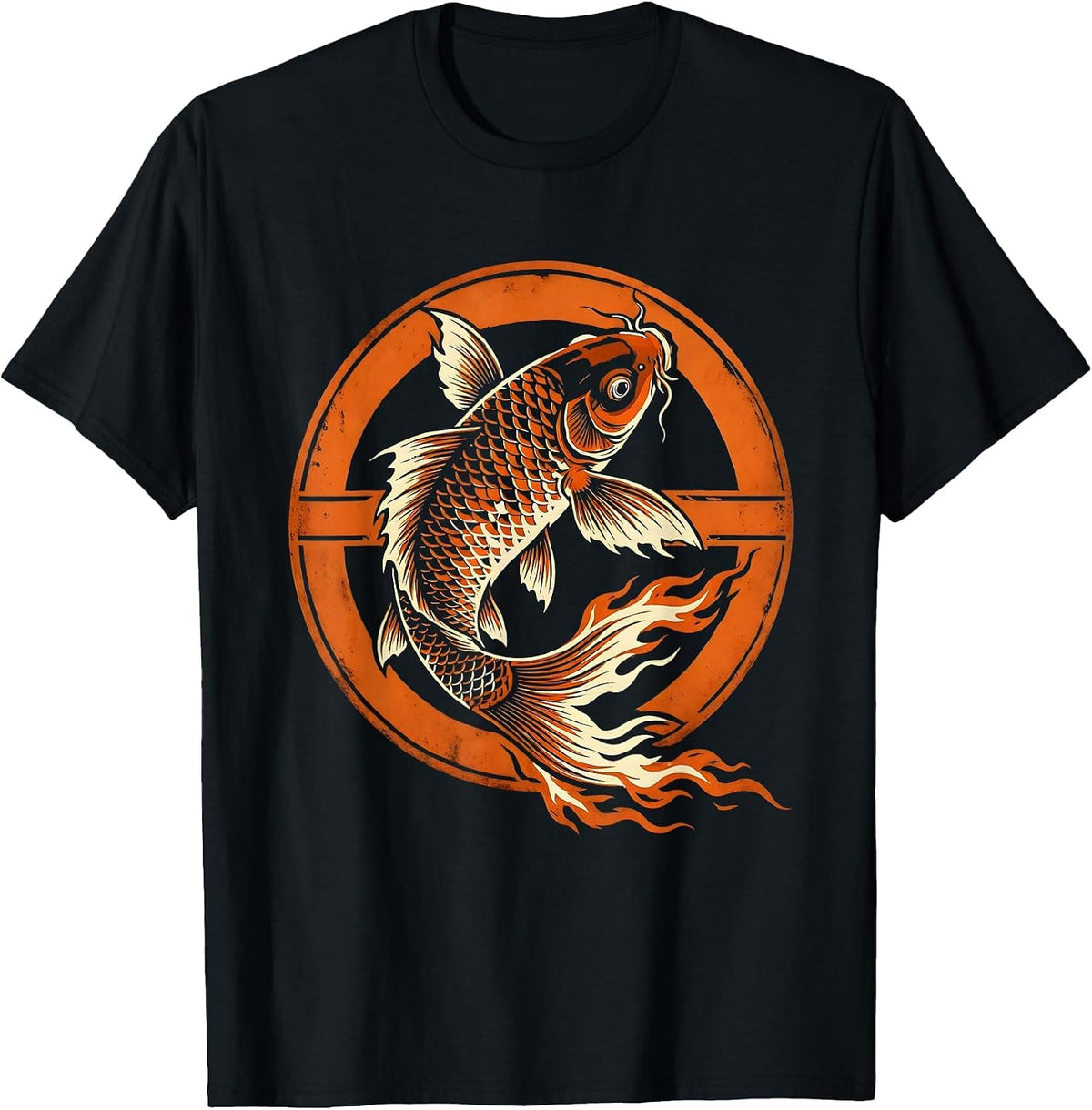 Men's Flame Koi Fish Leaping Upward Graphic Design T-Shirt - Black