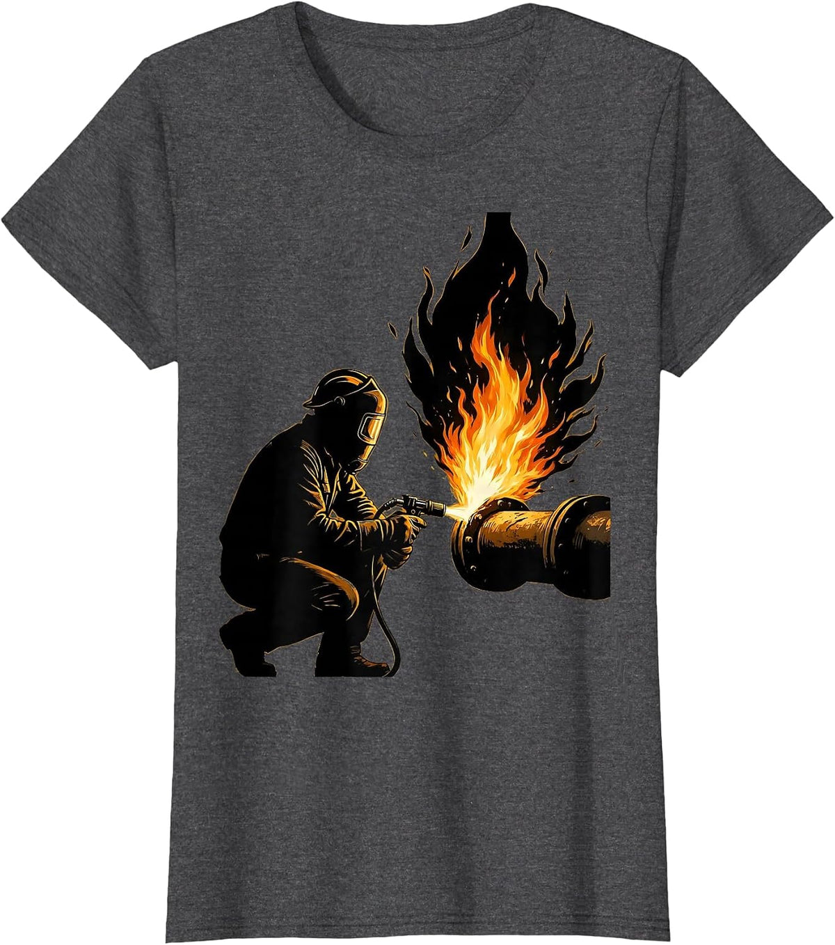 Women's Mechanic Torch Flame Metal Pipe Graphic Tee T-Shirt - Dark Heather Grey