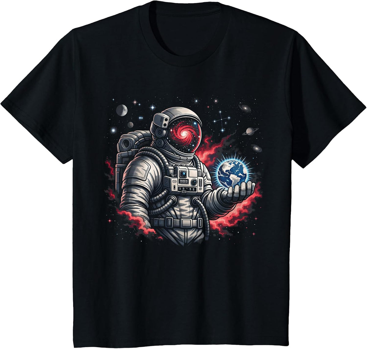 Astronaut Earth Science Space Galaxy Cosmic Universe T-Shirt - Black