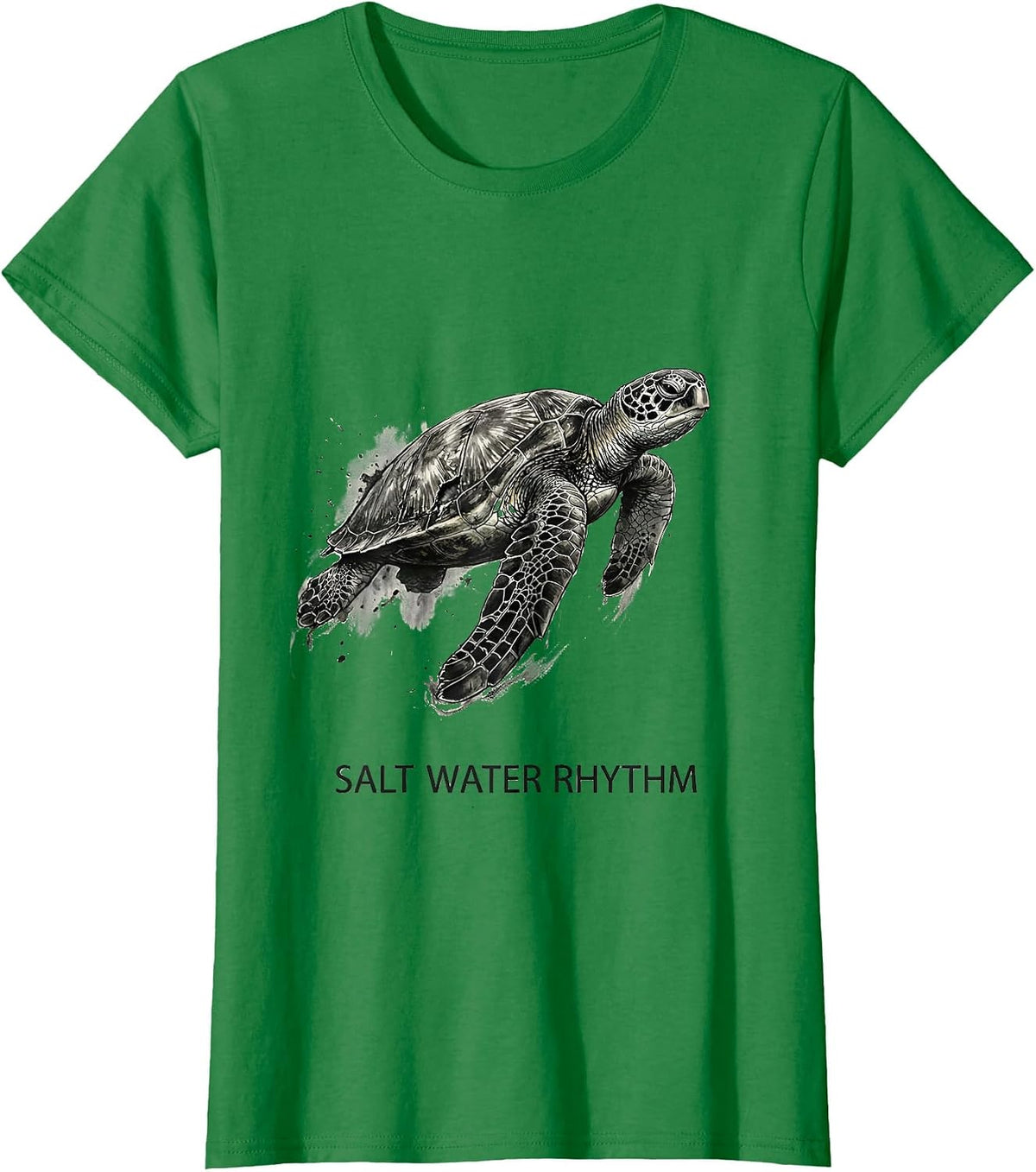 Salt Water Rhythm Tactile Monochrome Sea Turtle Ocean Animal T-Shirt - Kelly Green