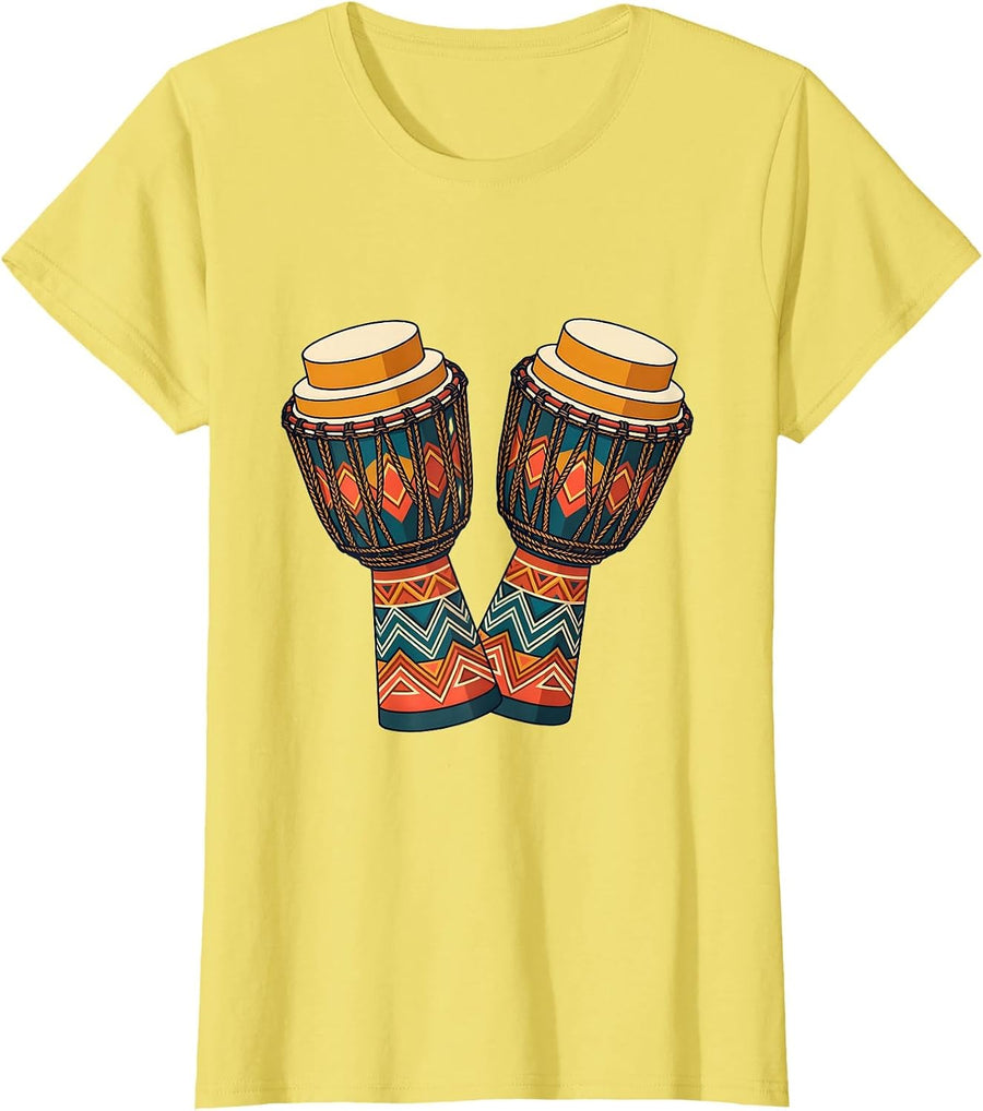 Dominican Three-Headed Drum Pair Illustration T-Shirt - Lemon Yellow