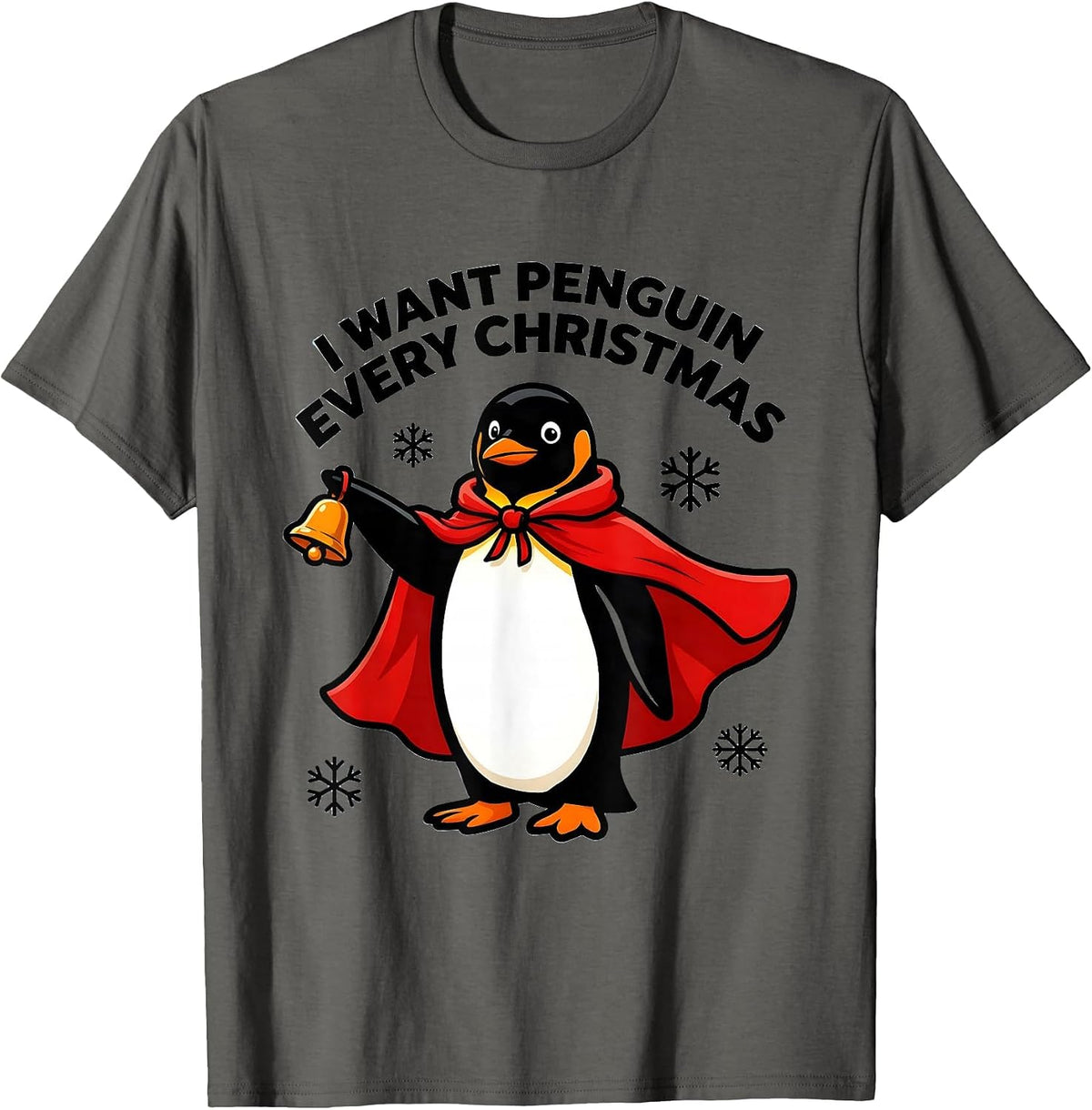 Men's I Want Penguin Every Christmas Funny Penguin Lover Christmas T-Shirt - Asphalt Grey