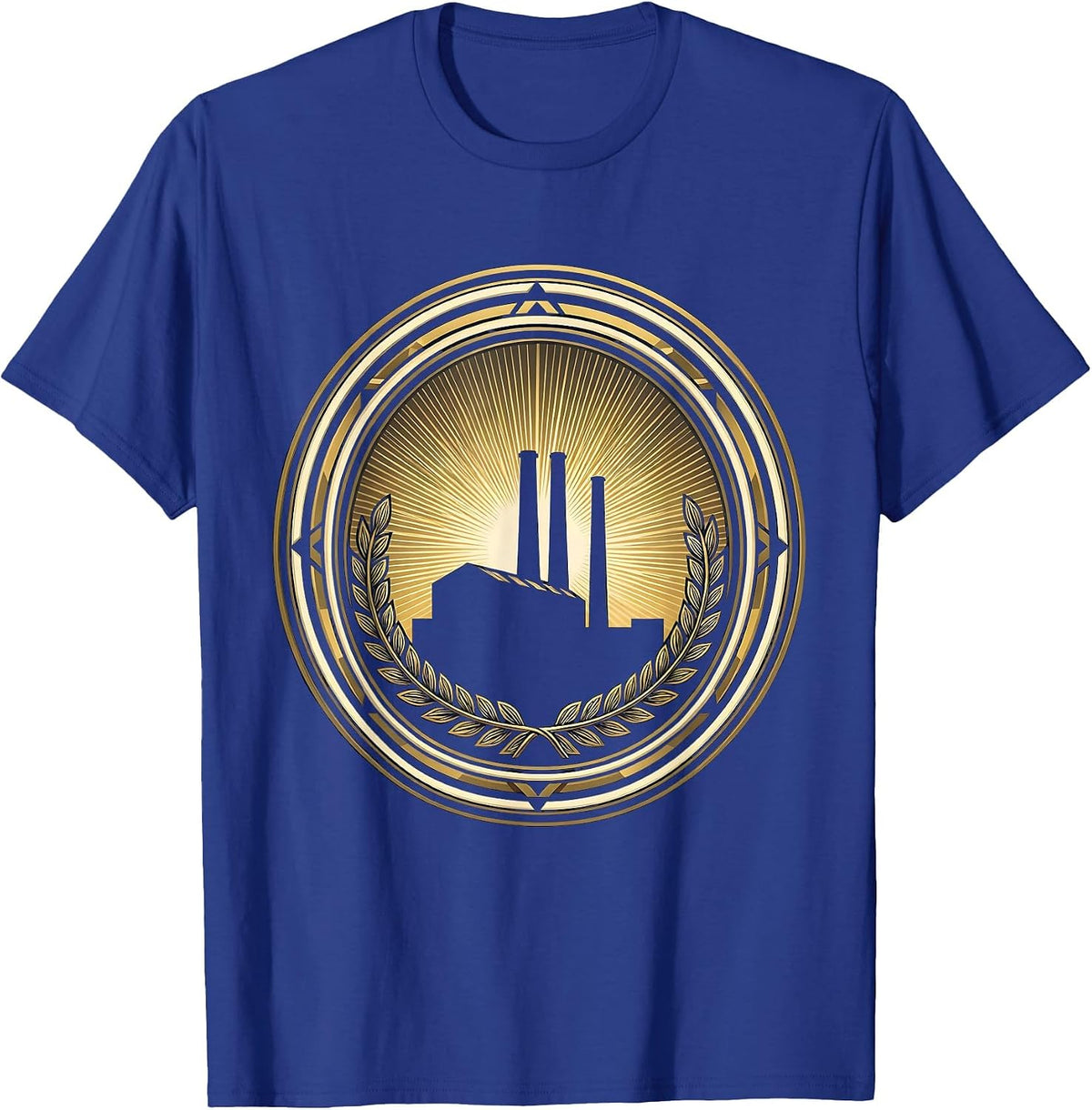 Labor Day Factory Smokestack Golden Sunrise T-Shirt - Royal Blue