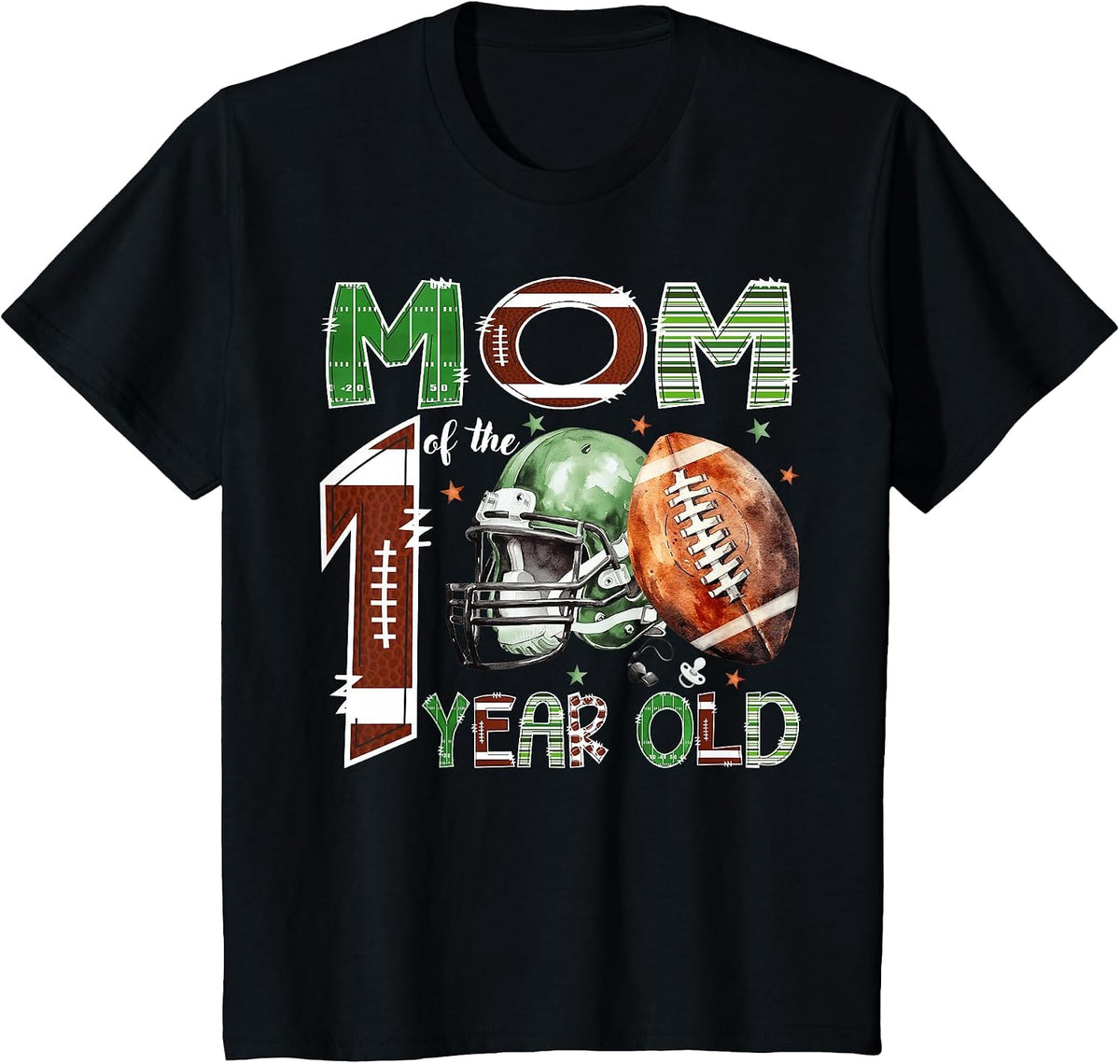 Mom of The 1 Year Old Football Lover 1st Birthday Boy T-Shirt - Black