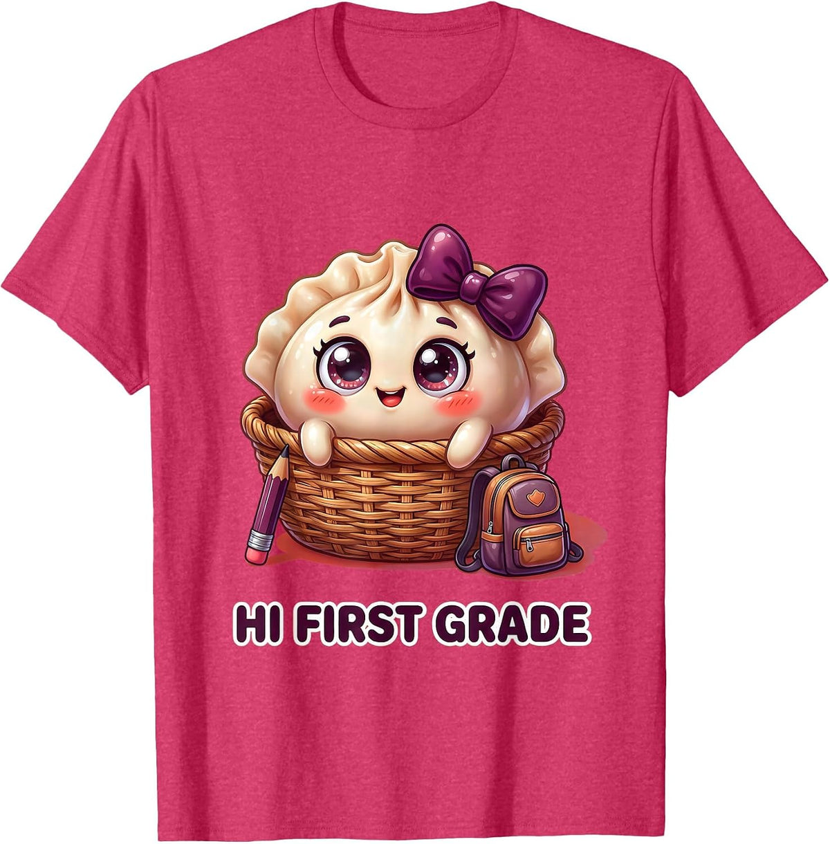 Hi First Grade Cute Dumpling Back to School Girl Teacher T-Shirt - Red Heather