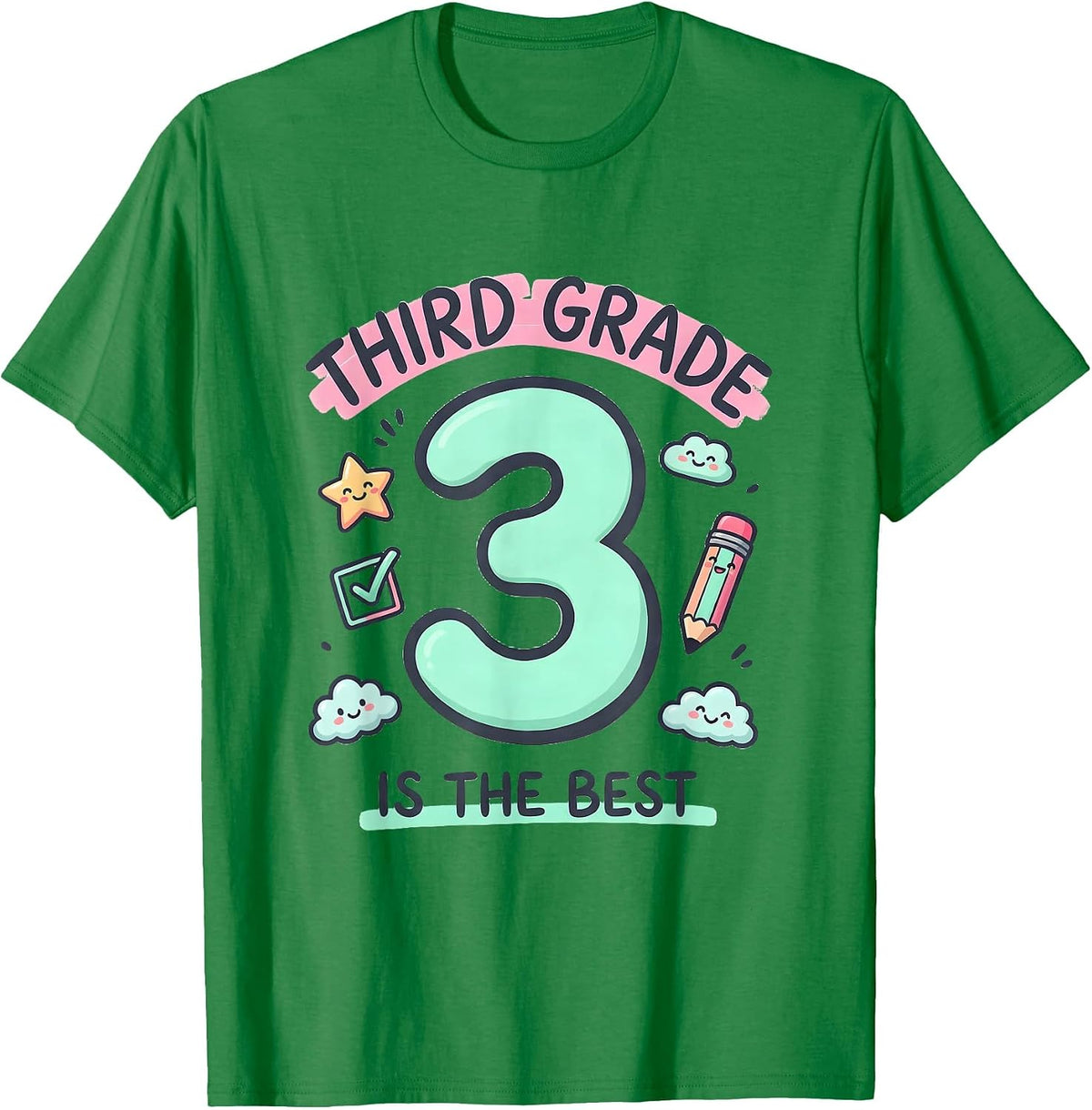 Men's Third Grade Is The Best Kawaii Stationery Doodle Back T-Shirt - Kelly Green