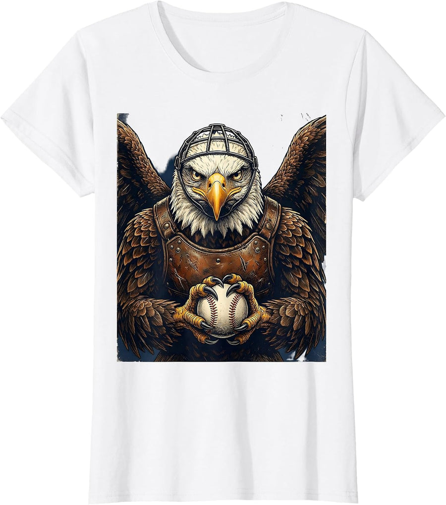 Women's Bald Eagle Umpire Baseball Graphic T-Shirt - White